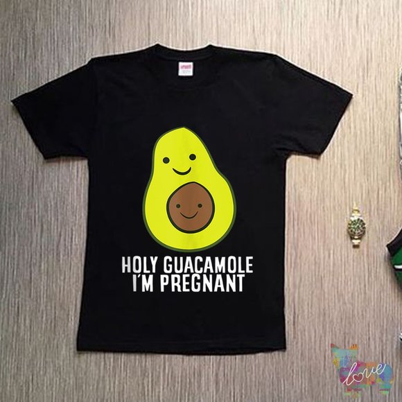 Funny Avocado Pregnancy Reveal Holy Guacamole I_m Pregnant T shirt - Picture 1 of 1